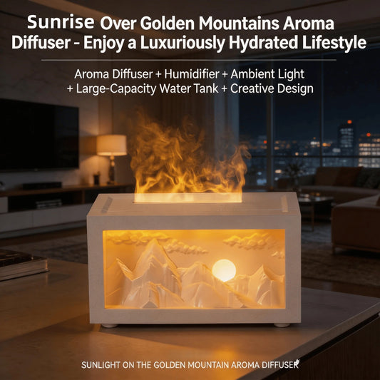 2026 5 Oz New Sunrise Golden Mountain Themed Air Diffuser Humidifier, Aromatherapy Essential Oil Diffuser, with Timer,