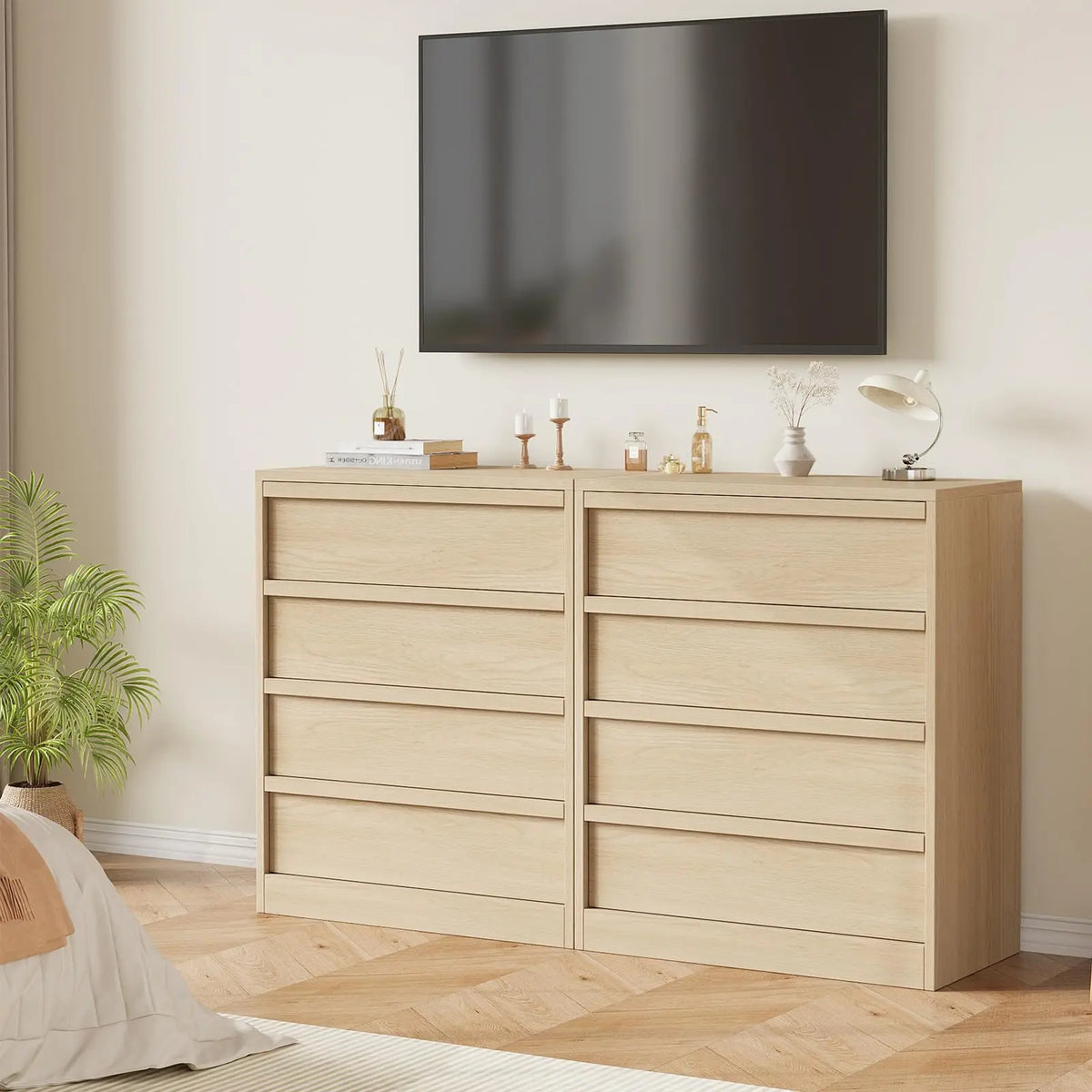 4 Drawer Nightstand Wooden Bedside Table With Large Storage