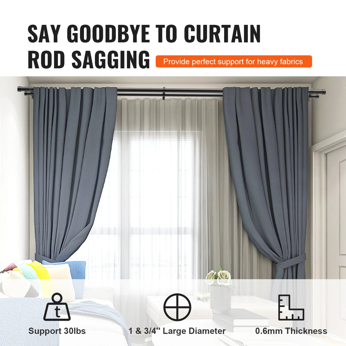 1 Inch Double Curtain Rods 36-72 In And 72-144 In. Curtin Rods for Windows 24-68 In And 69-140 In Telescoping Dual Curtain Rod