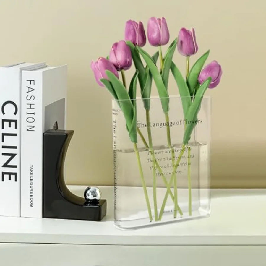 Book Vase, Acrylic Clear Book-Shaped Flower Vase Simplicity