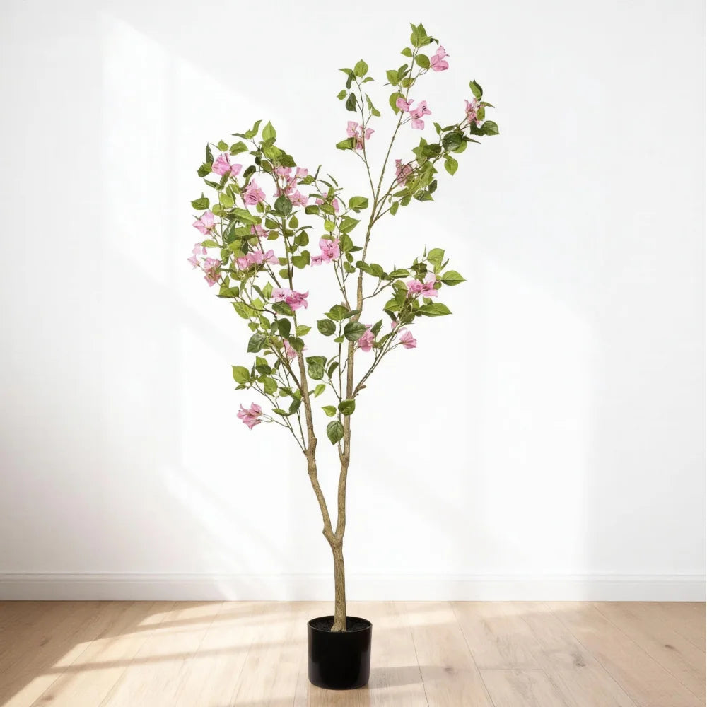 5FT Artificial Bougainvillea Flowering Tree with Black Plastic Pot, Realistic...