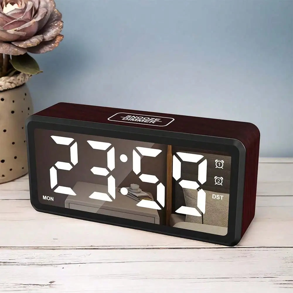Wooden alarm clock, large LED display screen, 12/24-hour, 4 Colors....