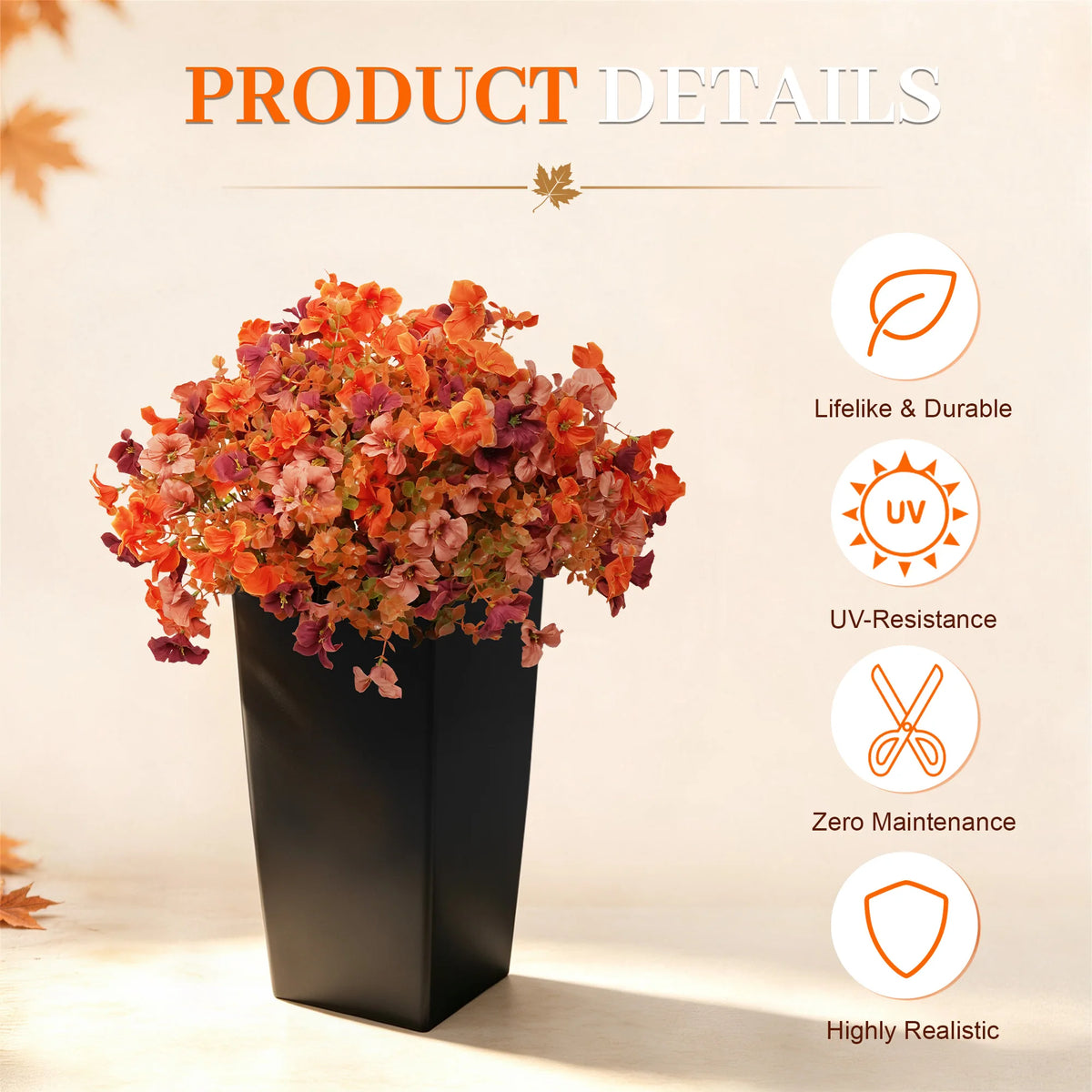 60cm Artificial Orange Daisy Flowers in Black Planters 2 Packs UV Resistant