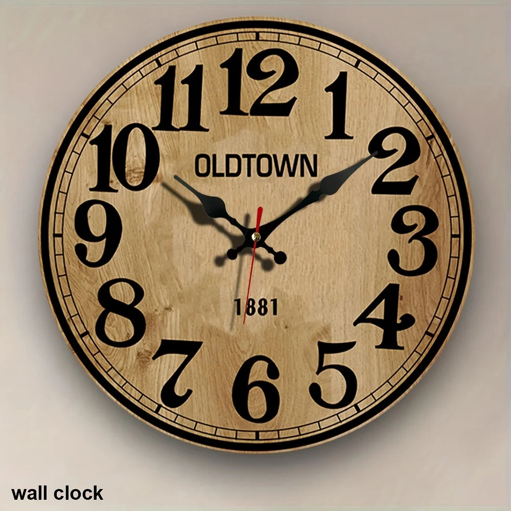 10 Inch Vintage Wooden Clock, AA Battery Needed