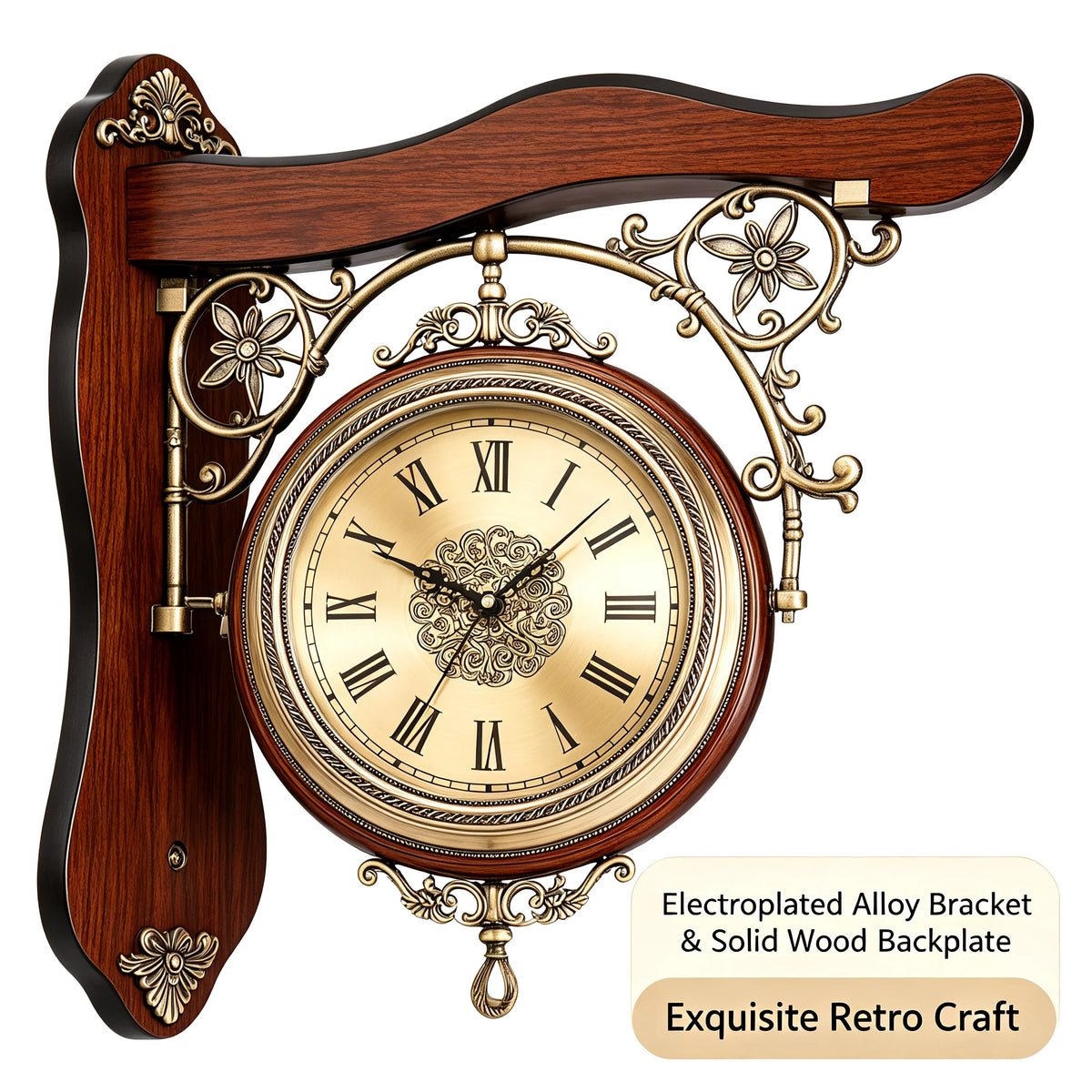 Double-Sided Wall Clock Vintage Style, 12-inch 360° Rotation, AA Battery Needed....