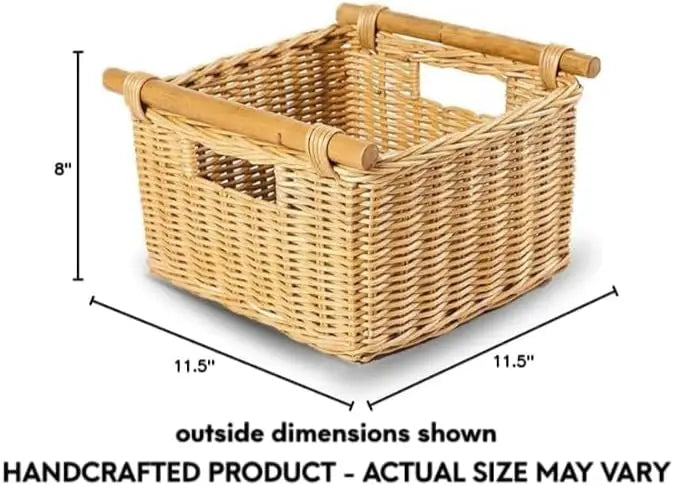 Natural Handwoven Rattan Wicker Deep Pole Handle Storage Basket, Sandstone....
