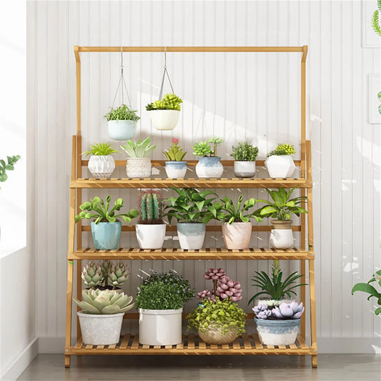 3 tiers Folding Bamboo Plant Stand, Flower Pot Shelf