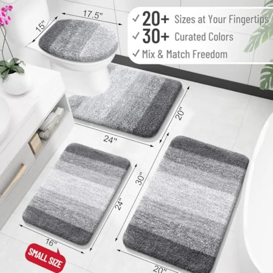 Bathroom Rugs Mat 30x20 Absorbent Microfiber , Rubber Backing, Machine Washable