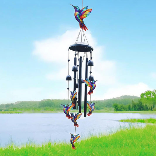 Colorful Hummingbird Wind Chimes Metal Aluminum Tube Bell, Waterproof Outdoor