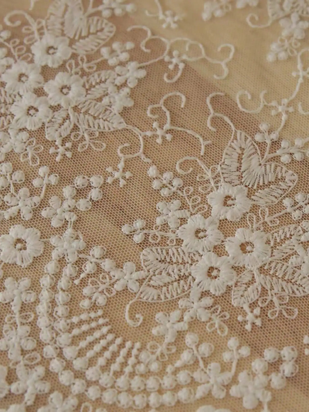 1pc French Vintage Lace Table Runner, White Embroidered,100% Polyester
