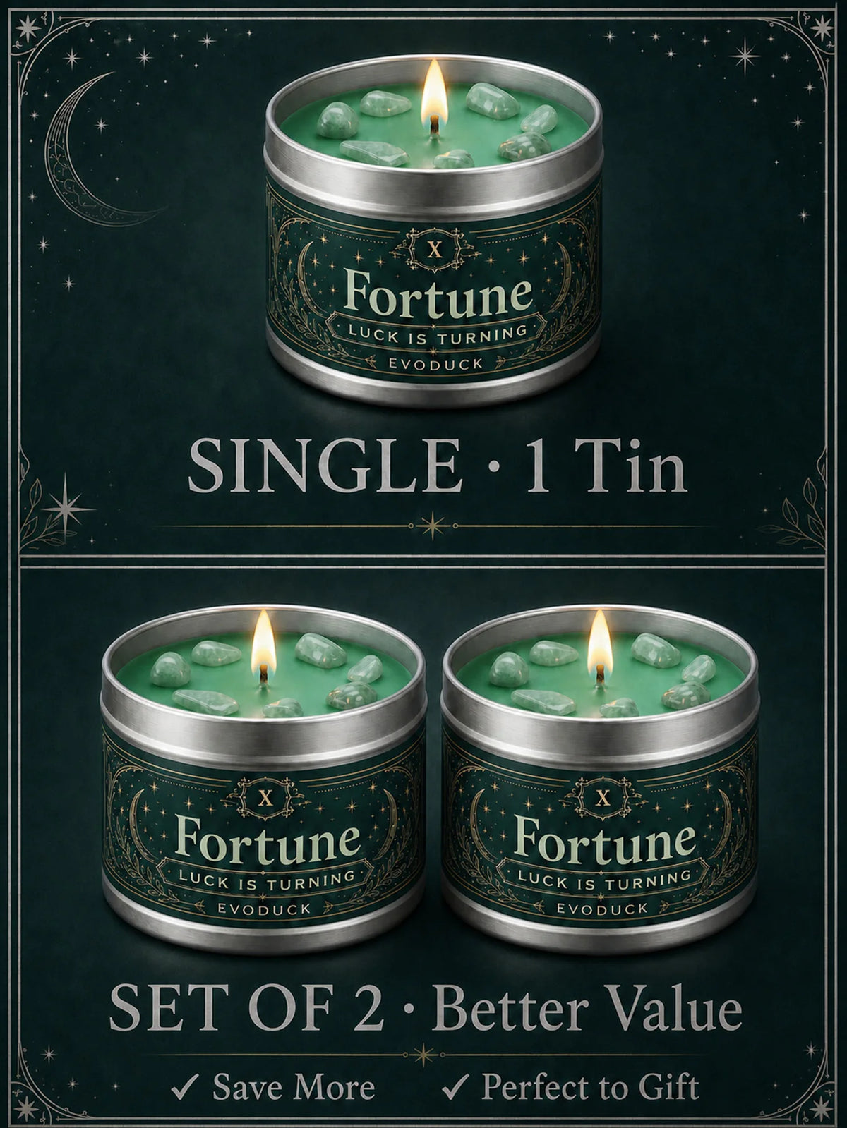 3/2/1 Sets Fortune Tarot Candle with Green Crystal Stones, Green Wax Scented, for Meditation, 3 Oz.