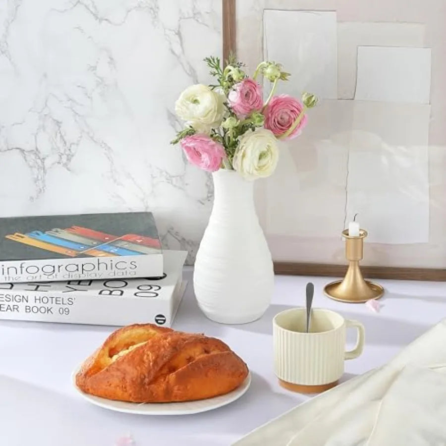 White Plastic Flower Vase, Ceramic-Look