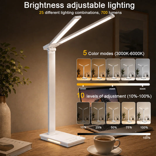 Double Head LED Desk Lamp 13W USB Power 88 LEDs Foldable Reading Light 5 Color Modes Dimmable Adjustable