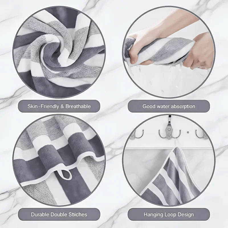 4-Piece Striped Bath Towel Set, Beach Towel, Quick-Dry, Ultra-Soft, Ideal for Home Bathrooms,27.6x55.1 inches,