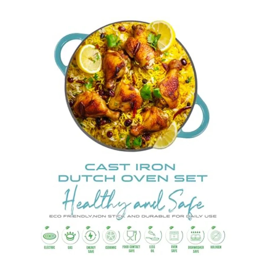Enameled 7PCS SET Cast Iron Dutch Oven Cookware, Set includes: 24cm Dutch Oven......