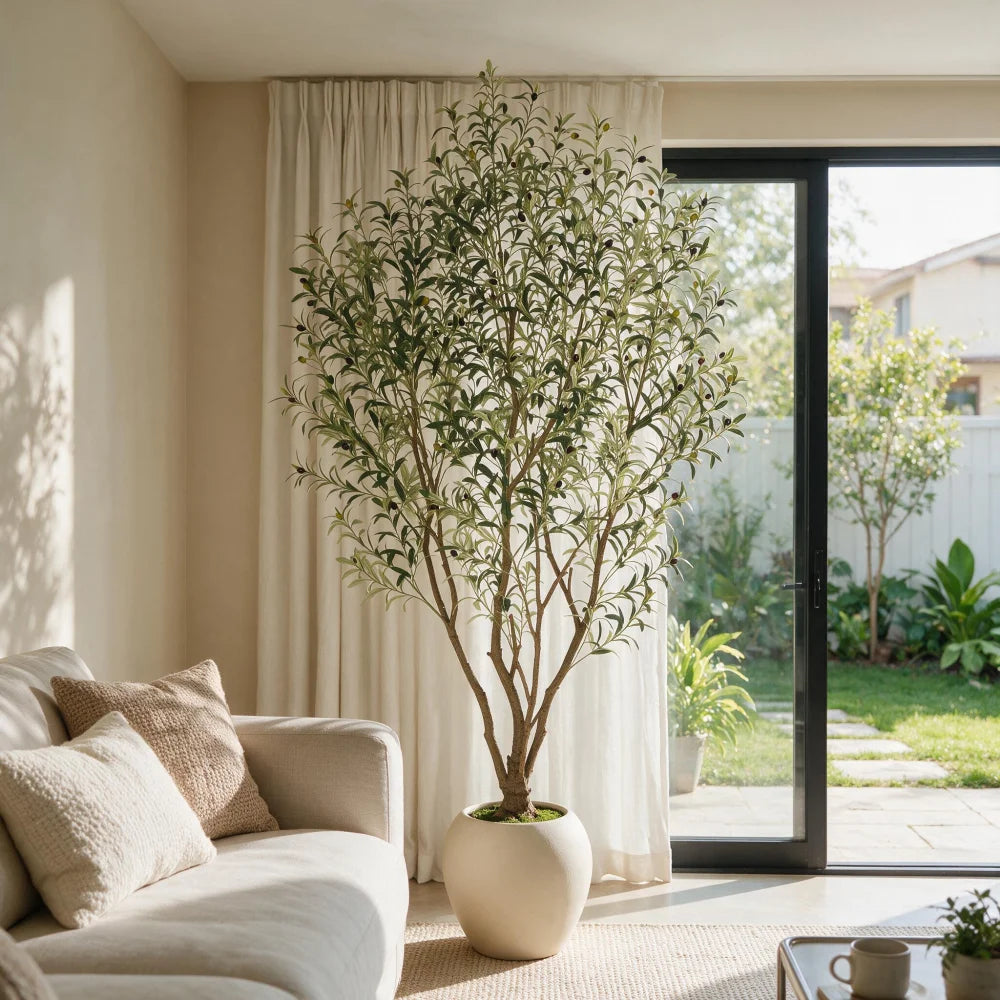 8FT Artificial Olive Tree With Big Decorative White Planter...