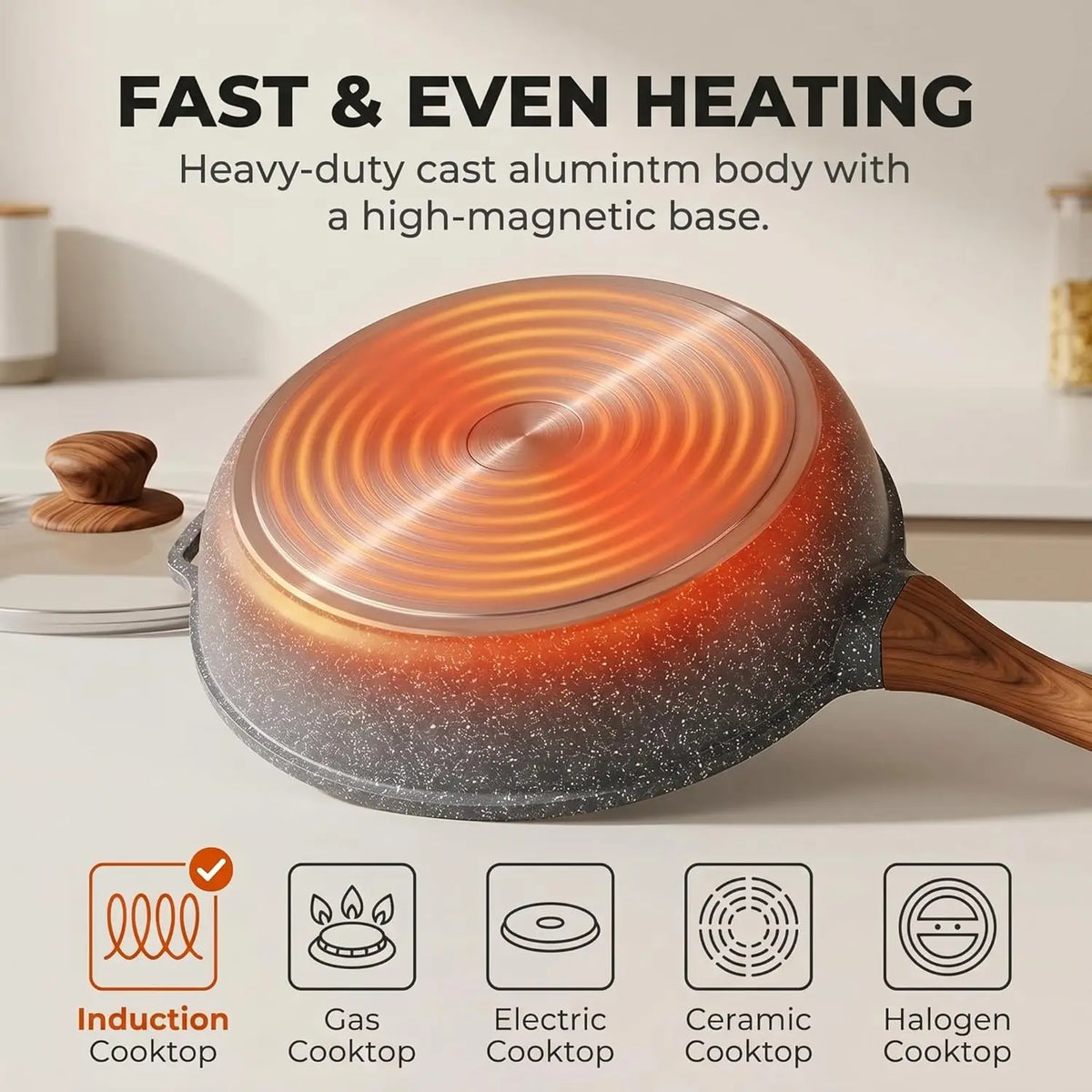 12 Inch Nonstick Granite Skillet with Lid, 5 QT Deep Frying Pan....