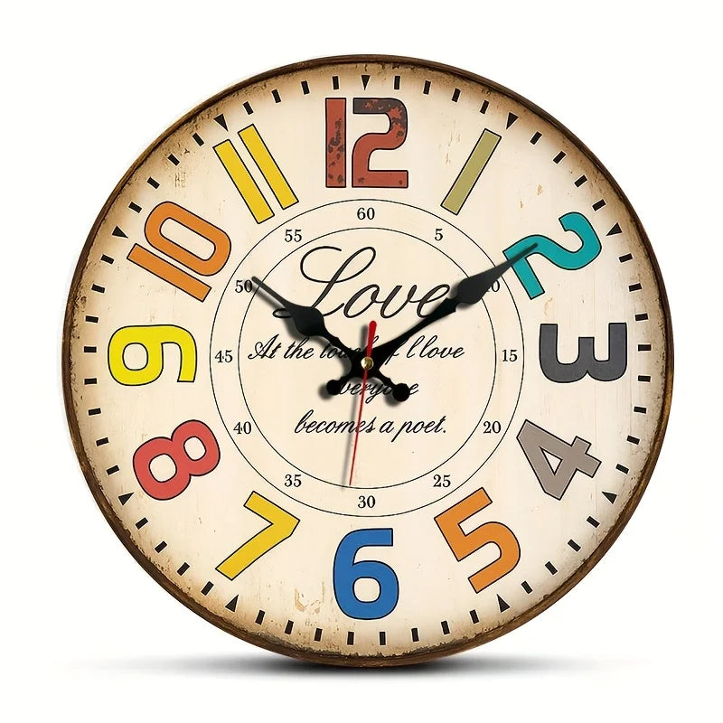 Wooden Vintage Wall Clock, AA Battery Needed