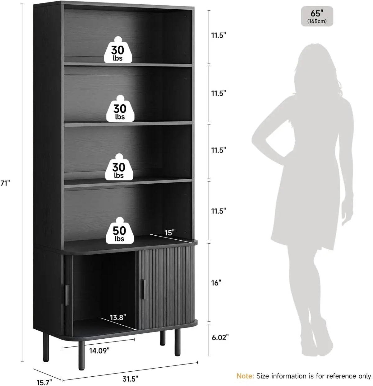 71 Inch Sliding Door Wooden Bookshelf with Adjustable Shelves, Freestanding.....