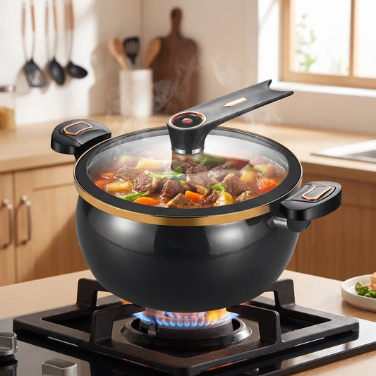 8L Large Black Enamel Micro Pressure Cooker, Non‑Stick, Glass Cover....