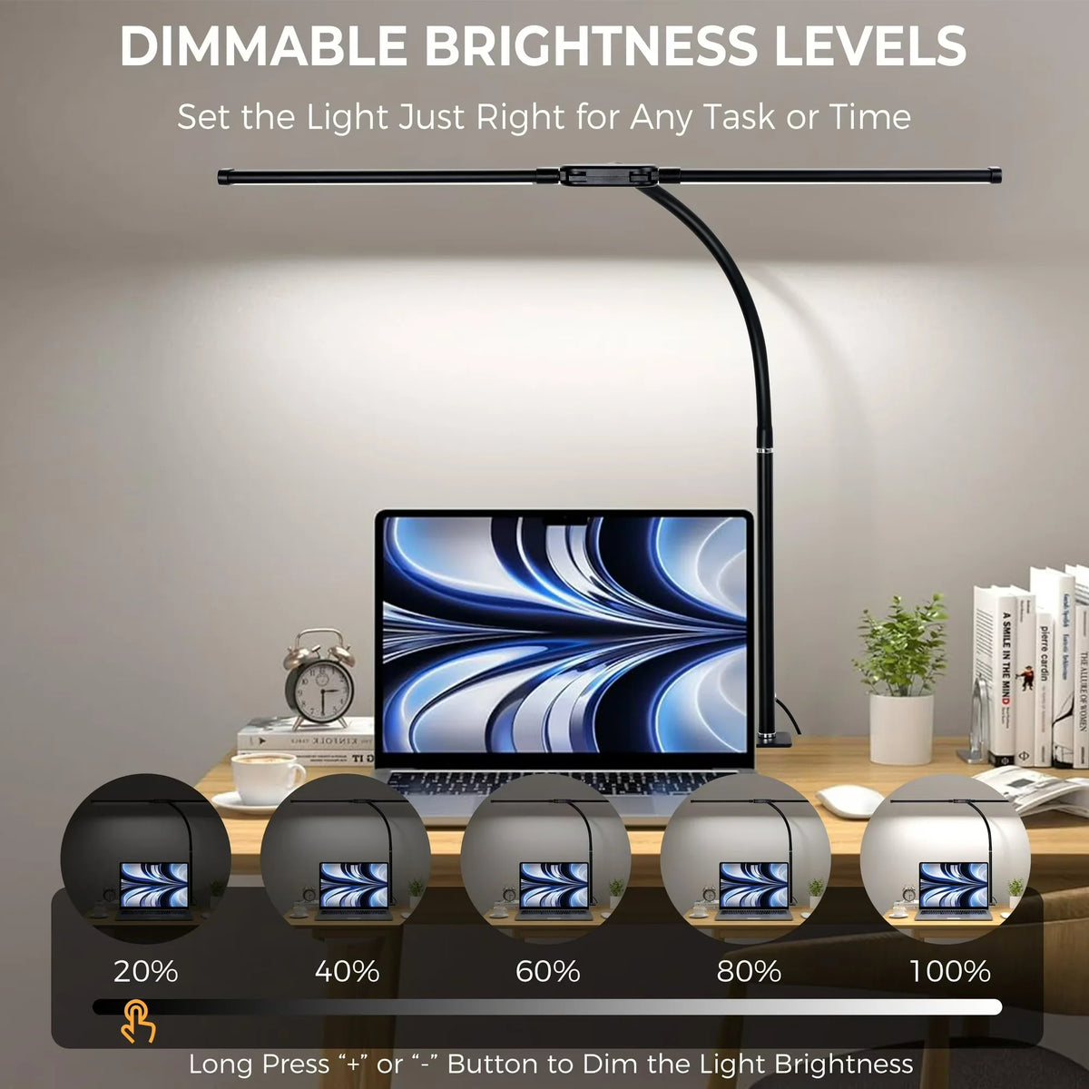 Double Head LED Desk Lamp with Clamp Dimmable 3 Color Modes 10 Brightness USB Adjustable...