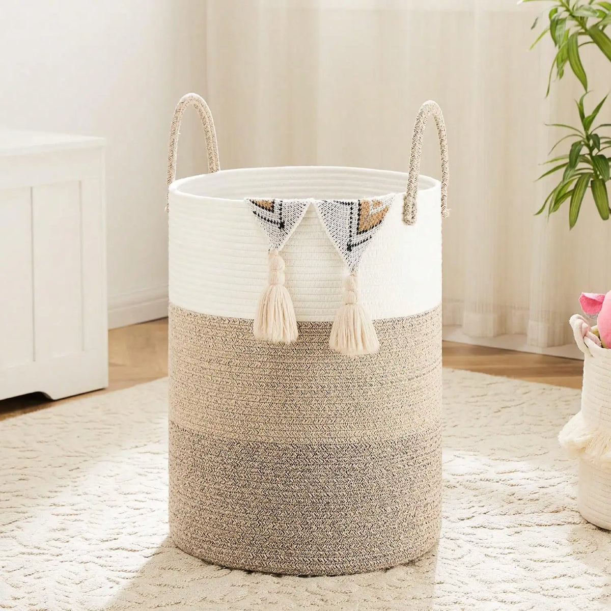 Woven Cotton Rope Laundry Hamper, Or Storage, With Handles...
