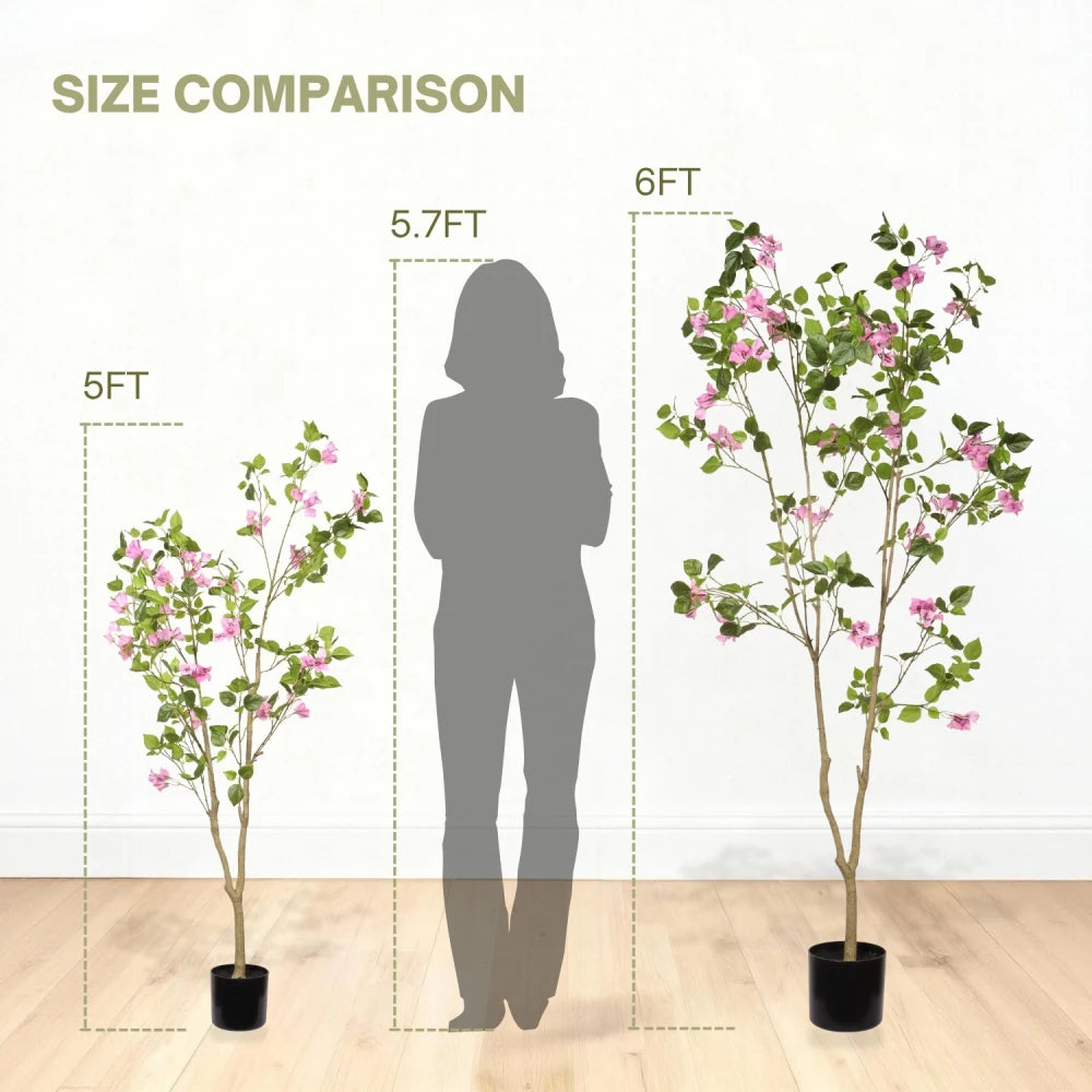 5FT Artificial Bougainvillea Flowering Tree with Black Plastic Pot, Realistic...