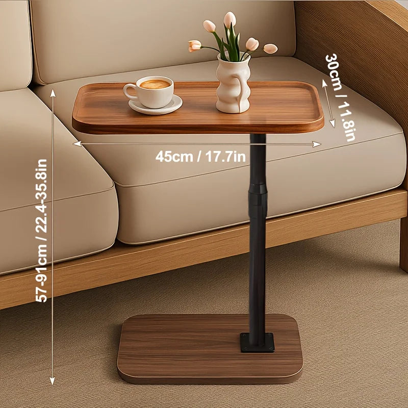 Adjustable Height End Table with Anti-Slip Groove Lip, Carbon Steel Frame