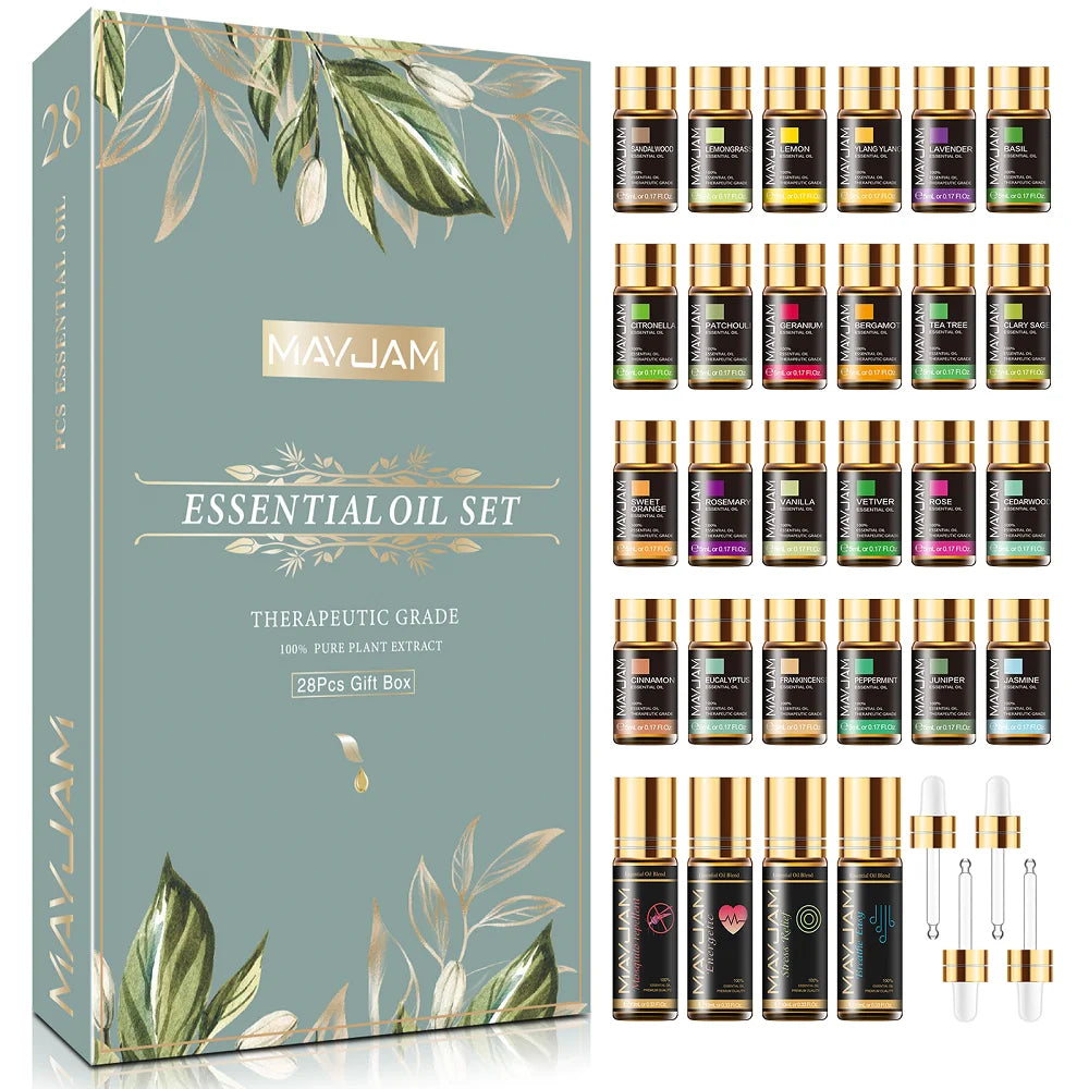 28pcs Pure Natural Essential Oils Gift Set, .3 Oz. For Humidifier Diffuser, Lavender, Vanilla, Sage, Jasmine Rose....