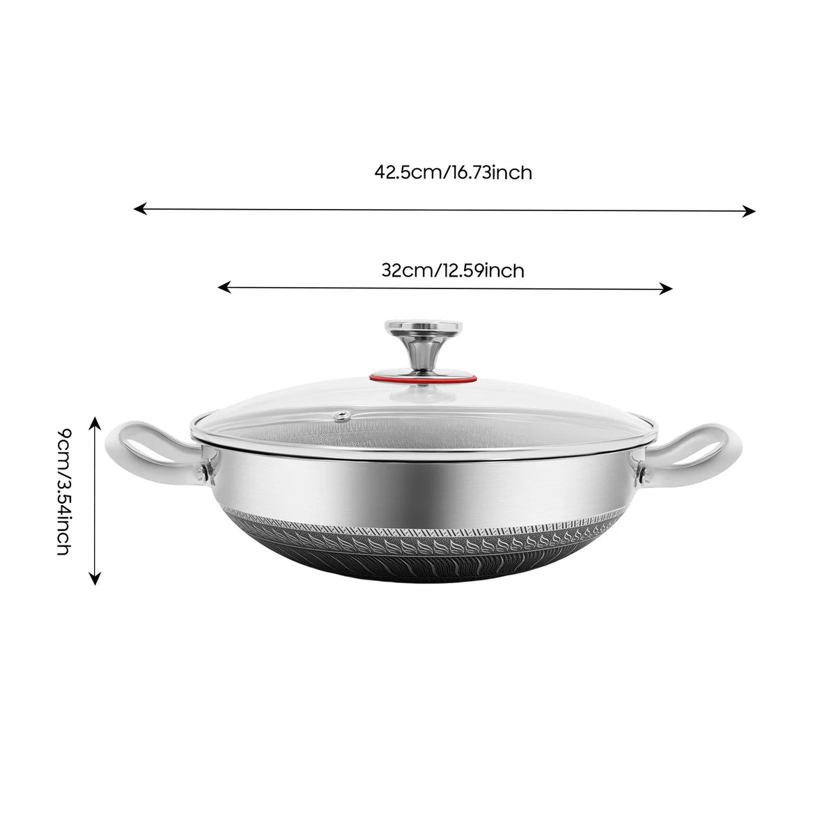 12.59In Stainless Steel Nonstick Skillet, Wok, Honeycomb Texture Visible Glass Lid Included....