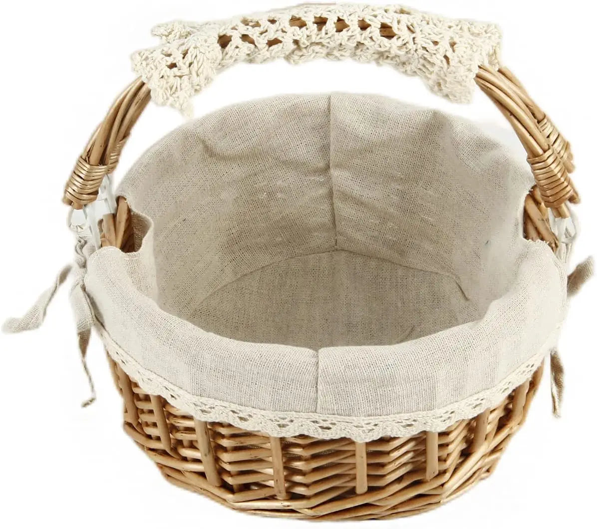Woven Willow Wicker Basket with Handles, Storage Basket (Beige Lace)
