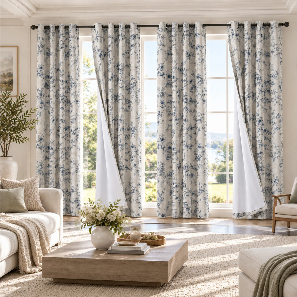 4 Panels, 4color Set Floral Print Blackout Curtains, Grommet Eyelet Energy, 4Sizes