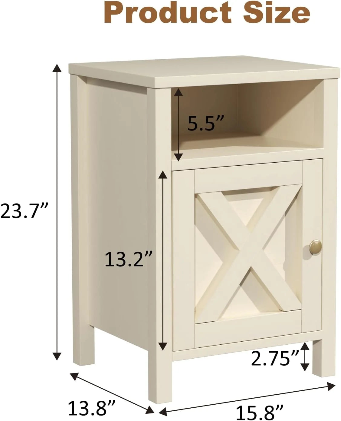24.8" Nightstand Set 2, Wood, with Barn Door, White/Beige