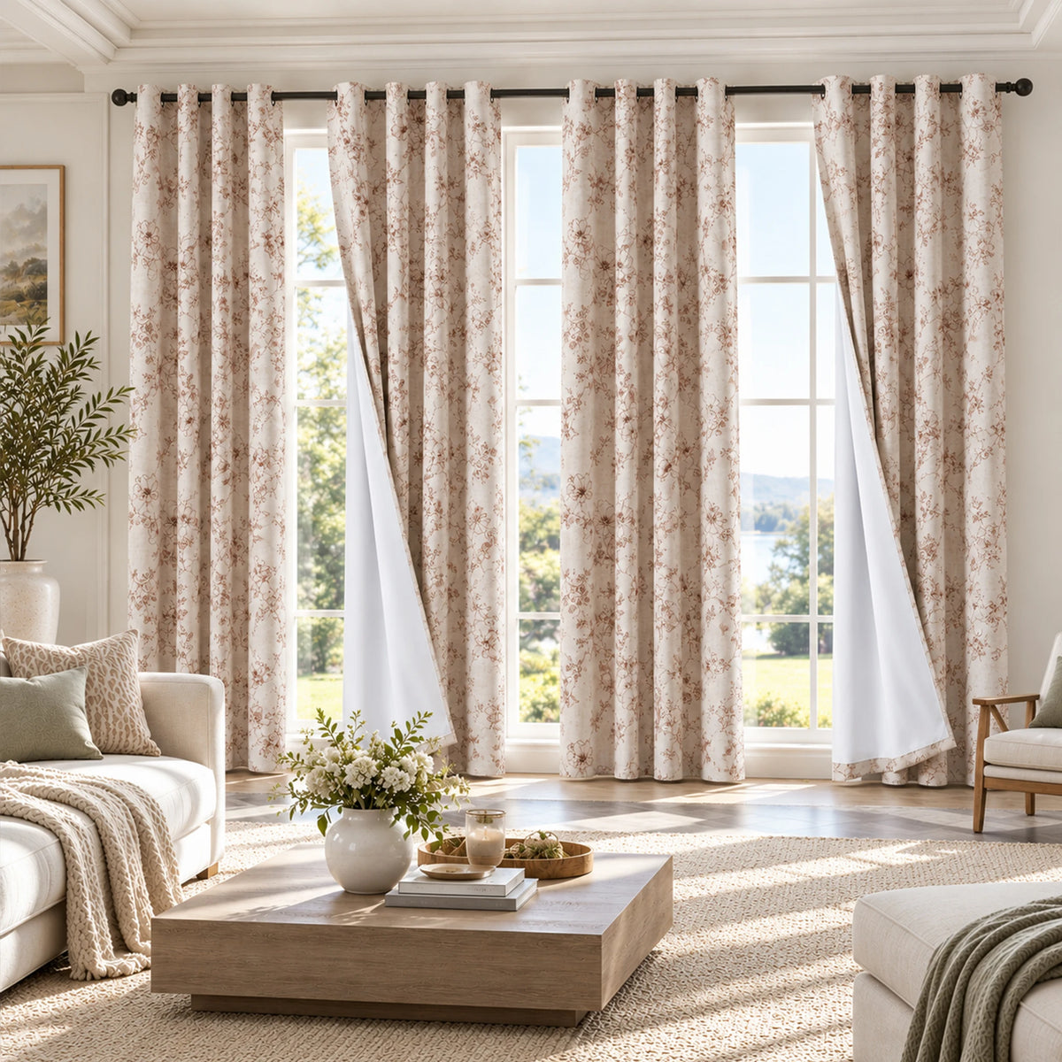 4 Panels, 4color Set Floral Print Blackout Curtains, Grommet Eyelet Energy, 4Sizes