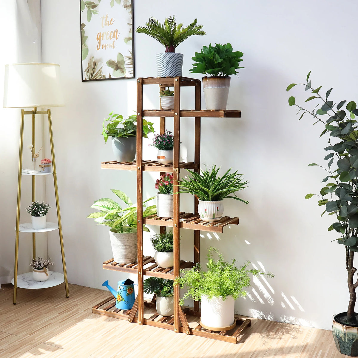 6 Tiered Wooden Flower Planter Pot Stand for Indoor Outdoor....