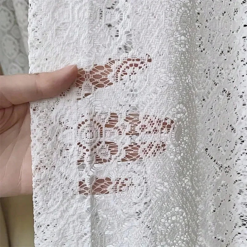 2pcs White Lace Embroidered Mesh Knitted Sheer Curtains, White...
, Whit