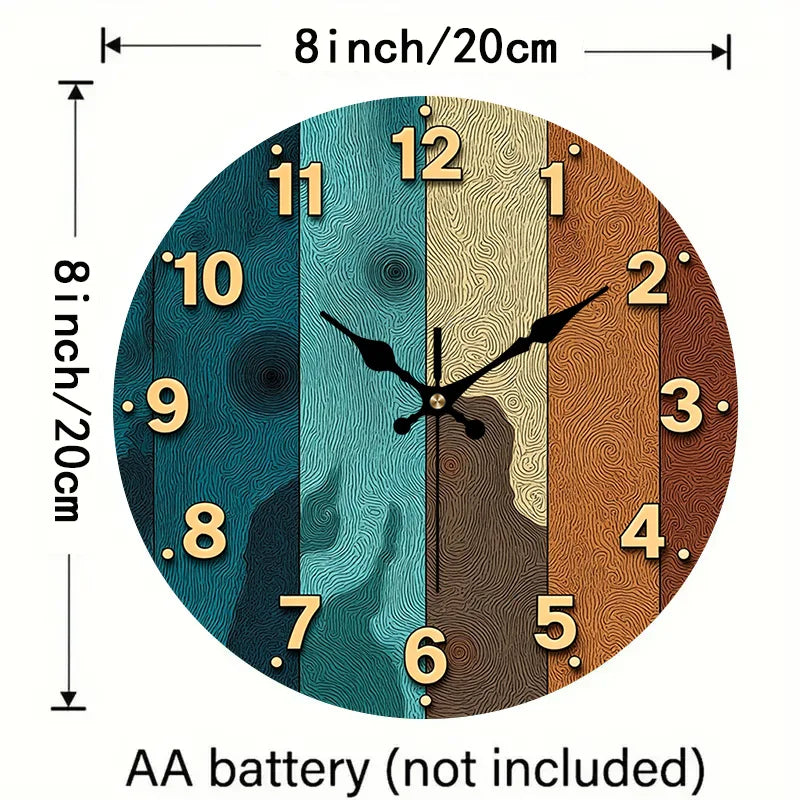 2D Flat. Wood Grain Theme Wall Clock 20.32/25.4/30.48/35.56 cm, AA Battery Not Included...