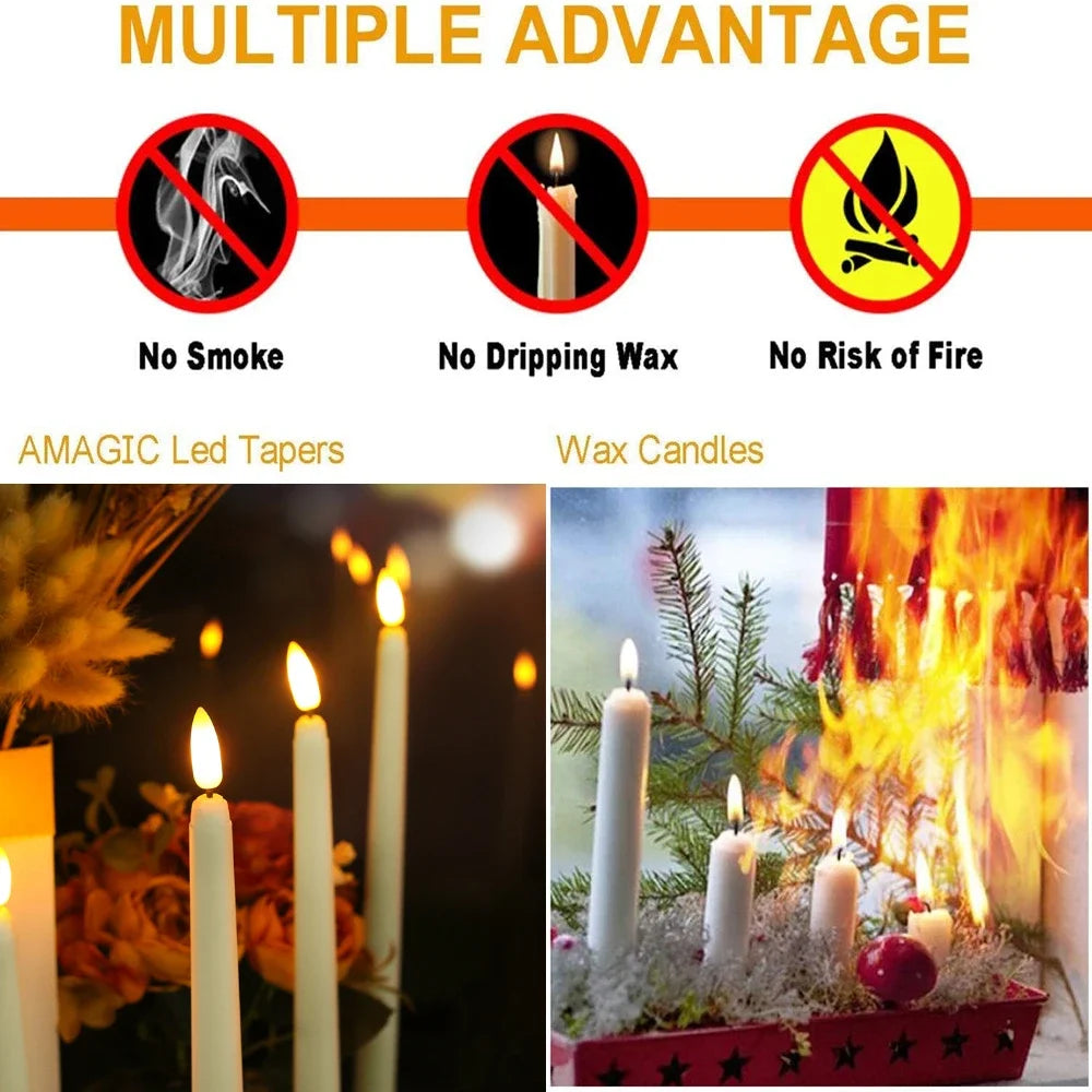 12/6 PCS. Flameless Taper Candles with Remote Control Flickering LED Candles, White, Cream Takes 2 AAA Battery's