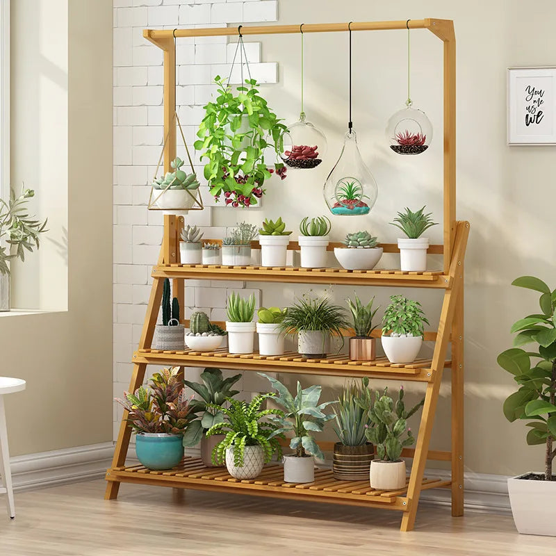 3 tiers Folding Bamboo Plant Stand, Flower Pot Shelf