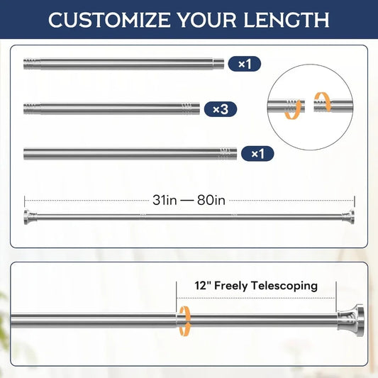 Stainless Steel Tension Shower Curtain Rod, 31-80 Inches, Heavy Duty, No-Drill for Bathroom, Kitchen, Closet.....