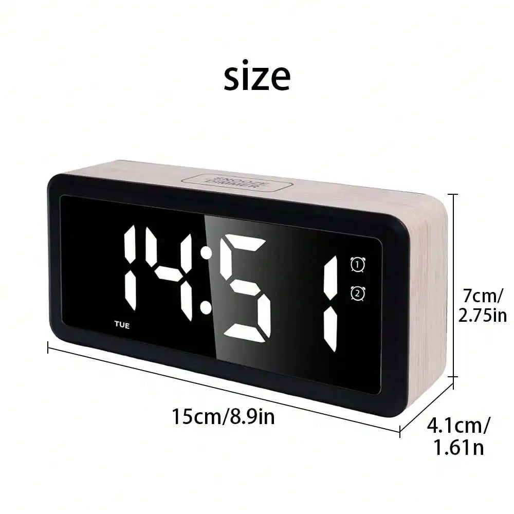 Wooden alarm clock, large LED display screen, 12/24-hour, 4 Colors....