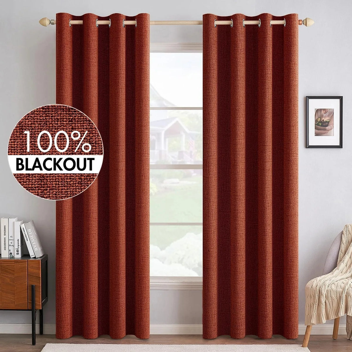 5 colors, 4pcs Set of Blackout Textured Curtains for Bedroom, 5 Sizes, Soft Fabric Window Curtains, Grommet Top Design