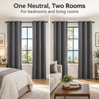 82X54 In  Modern double Layer Curtains Set White Sheer And Dark Grey Blackout  for Bedroom Living Room