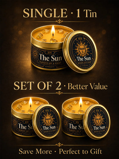 The Chariot Tarot Candle with Real Citrine Crystal Stones, Yellow Wax Scented Gold Tin Candle, for Meditation, Success Motivation, 3 Oz.....