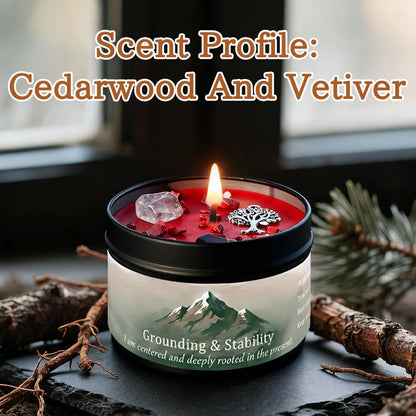 3Pcs Grounding & Stability Crystal, Scented Candle Set, Vetiver & Cedarwood Scented, Red Jasper & Smoky Quartz, Root Chakra Anxiety Relief, 12 Different Styles, 3 Oz.....