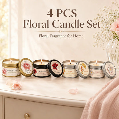 2Pcs Floral Scented Candle Set with White Tea Peony, Rose Jasmine, Freesia and Gardenia Fragrances, Natural Soy Wax,