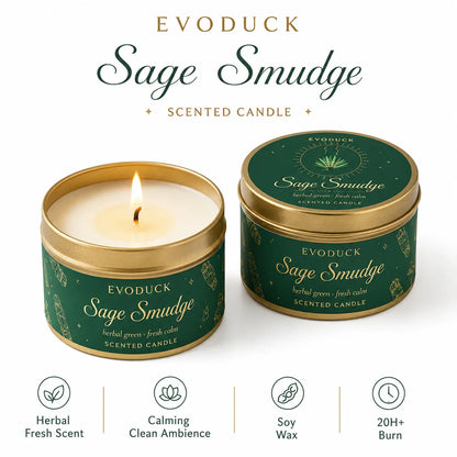 4 Pack  Candle Set 2 Sage Smudge 2 Palo Santo Soy Wax Scented Candles in Gold Travel Tin 20H+ Burn......