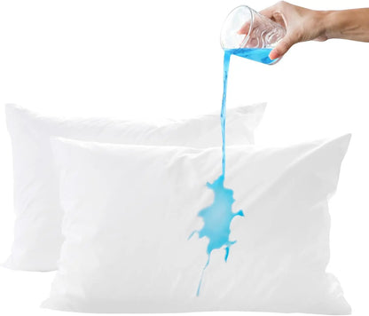 Fairpeak Waterproof Pillow Protectors with Zipper, White Polyester, Standard Queen King, 2/4 Pack