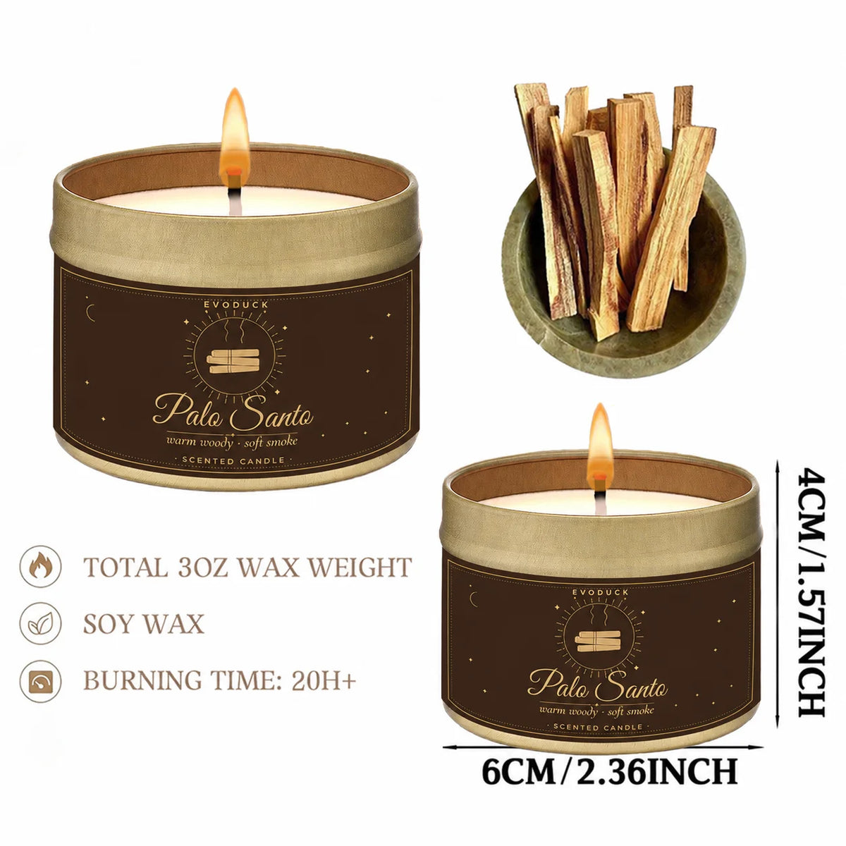 4 Pack  Candle Set 2 Sage Smudge 2 Palo Santo Soy Wax Scented Candles in Gold Travel Tin 20H+ Burn......