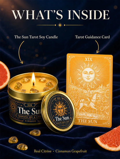 The Chariot Tarot Candle with Real Citrine Crystal Stones, Yellow Wax Scented Gold Tin Candle, for Meditation, Success Motivation, 3 Oz.....